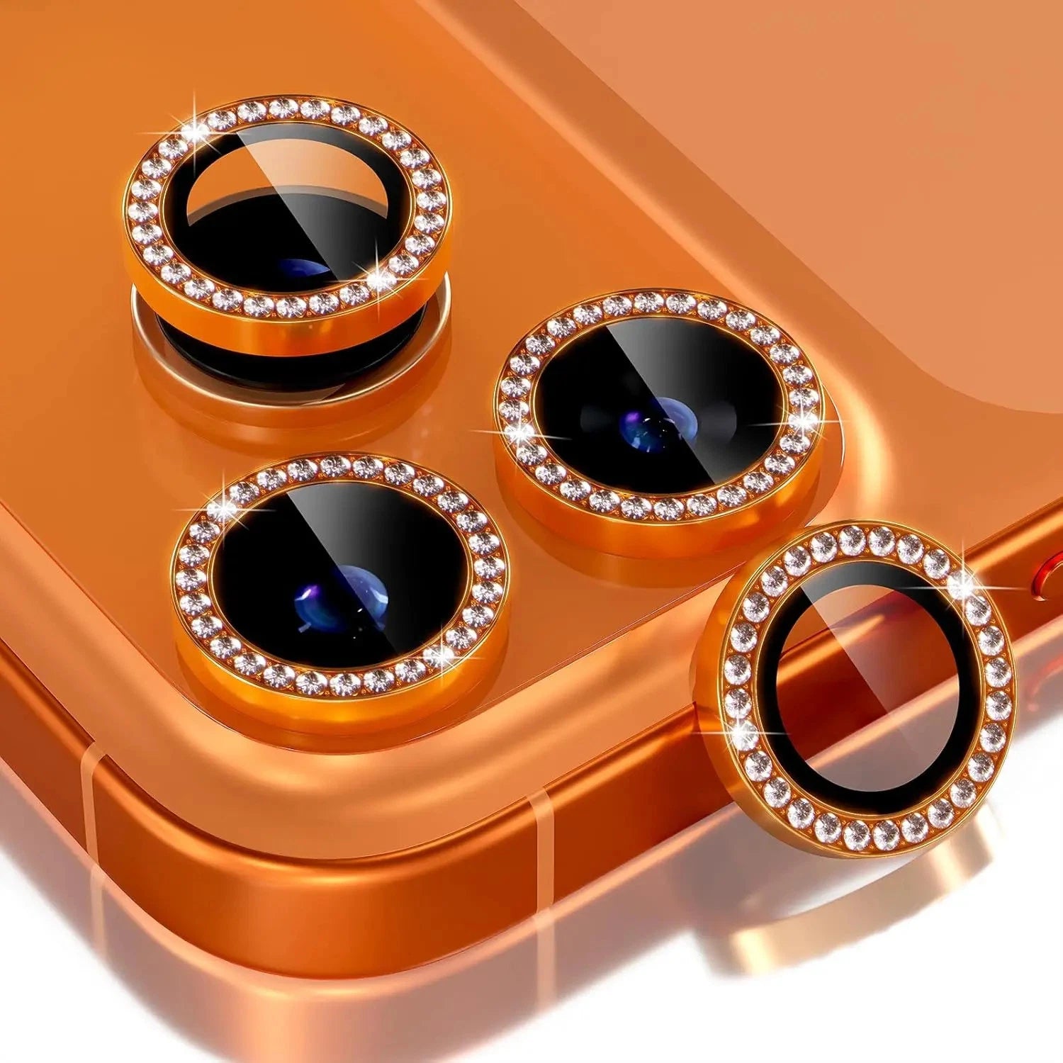 Diamond Camera Lens Protector, Diamond Tempered Glass Camera Cover Screen Protector for iPhone 17 PRO / 17 MAX In Orange